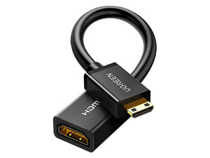 Adaptador Mini HDMI a HDMI (M-H), Tecnología 3D, 22cm, Color negro.