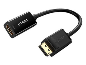 Adaptador UGREEN 40363, DisplayPort a HDMI (M-H), Botón Liberador, 25cm, Color Negro.