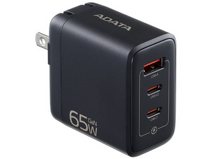 Cargador de pared ADATA Charger U CHARGERU-0653-QCPDBK de 65W con 2 puertos USB tipo C PD 3.0 y 1 puerto USB tipo A QC 3.0. Color Negro.