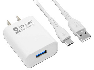 Cargador de pared BRobotix 6001318 de carga rápida 2.1A con cable USB tipo A a USB tipo C. Color Blanco.