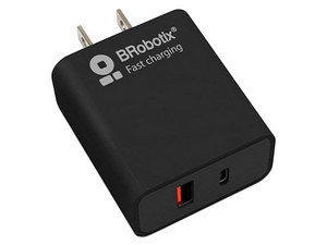 Cargador de pared BRobotix 6006658 de 18W con USB tipo A USB tipo C y carga rápida. Color Negro.