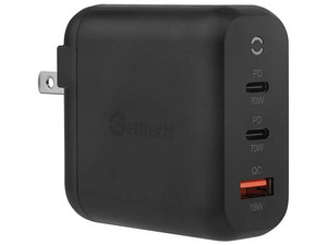 Cargador de pared Getttech GBD-WC70B de 70W con 2 puertos USB tipo C 1 puerto USB tipo A y carga rápida. Color Negro.