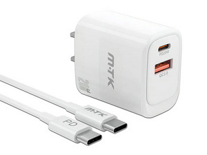 Cargador de Pared MTK 0054811 de 20W, Incluye cable USB Tipo C. Color Blanco.