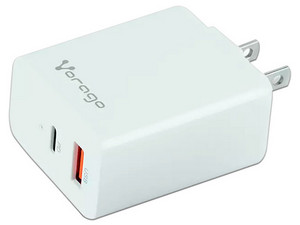 Cargador para pared Vorago Quick Charge AU-350, 3.0A, PD 20W a USB-A y USB-C, Color Blanco.