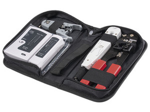 Kit de Herramientas OEM LN-NET-TK-30, Probador RJ45/RJ11, Ponchadora, Pinza de Impacto, Pelacables, Estuche Compacto, Instalación de Redes.