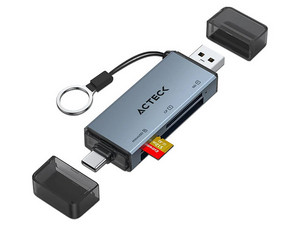 Lector de Memorias Flash Acteck Gatex Read CR620, Ranura SD, MicroSD y CF 2.0, USB Tipo A y C. Color Plata.