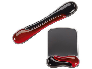 Kit de Reposamuñecas de Gel para Teclado y Mouse, Con Mousepad, Color Negro y Rojo.