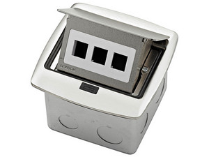 Caja de Piso Leviton PFQP3-0BN, 3 Puertos QuickPort, Níquel Cepillado. Color Gris.