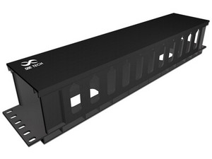 Organizador de cable horizontal SBE TECH para cable de 2UR, para rack de 19". Color Negro.