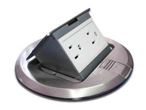 Mini Caja de Piso Redonda Thorsman, 2 Contactos, Acero Inoxidable.