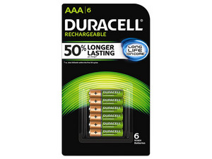 Paquete de 6 Baterías Recargables Duracell AAA.