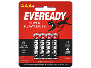 Paquete de 4 Baterías Eveready Super Heavy Duty AAA de 1.5V.