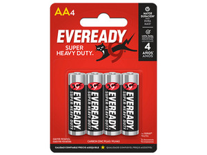Paquete de 4 Baterías Eveready Super Heavy Duty AA de 1.5V.