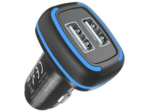 Cargador de Auto MTK 0054892 de 12W, 2 Puertos USB Tipo A, Incluye Cable USB Tipo C. Color Negro.