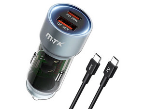 Cargador de Auto MTK 0054929 de 38W, Incluye Cable USB. Color Negro.
