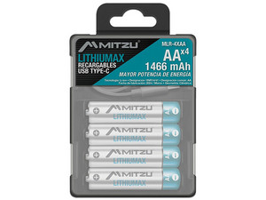 Pilas Recargables UMAX LithiumAX AA, Paquete con 4 Piezas de 1.5V y 390mAh, Incluyen Cable de Carga.