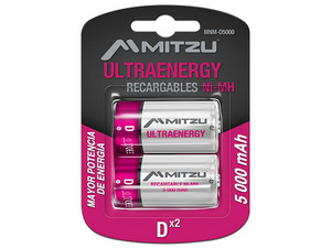 Batería Recargable Mitzu UltraEnergy tamaño D, de 1.2 Volts, de 5000 mAh, Ni-MH. (2 piezas).