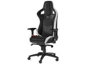Silla Gamer Noblechairs, Epic series, tapizado en real cuero, Color Blanco Rojo.