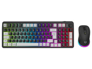 Kit de Teclado y Mouse Gamer, Balam Rush, Squad Conquest Pro KG525 Azender, Inalámbrico 2.4 MHz, Bluetooth, USB-C, Teclado 85%, RGB, Recargable, Mouse Óptico 7200 DPI, Negro.