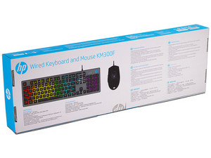 Kit Teclado e Mouse HP, KM300F, RBW, Membrana, 2400 DPI, USB