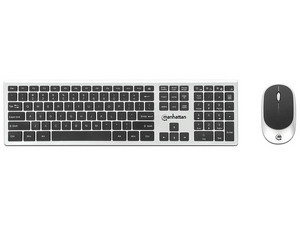 Teclado y Mouse Óptico Inalámbrico 2.4G Manhattan 180788, Combo. Color Negro.