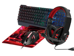 Kit Gamer Necnon 4 en 1 NGC-PEGASUS, Teclado con iluminación LED RGB, Mouse gamer, Mouse Pad Gamer y Audífonos con Micrófono, 3.5mm, USB.