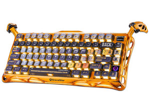 Teclado Gamer Mecánico GravaStar Mercury K1 Pro, Inalámbrico, Retroiluminado RGB, Bluetooth, Receptor USB, USB Tipo C. Color Amarillo Battle-Worn. (Versión en Ingles).