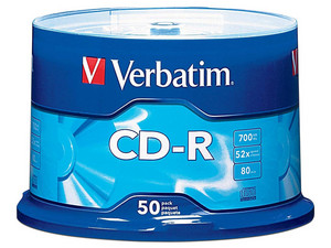 Paquete de CD-R Verbartim, 700Mb, 52x, 50 Piezas.