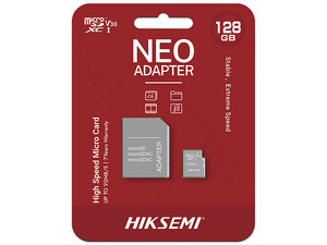 Memoria Hiksemi HS-TF-C1/128G/NEO/A MicroSDXC de 128 GB, V30, Clase 10, Incluye Adaptador SD.