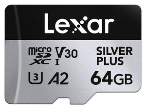 Memoria MicroSDXC Lexar SILVER PLUS de 64GB, UHS-I. Color Plateado.