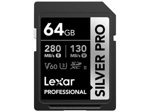 Memoria Lexar Professional Silver Pro SDXC II de 64 GB, Clase V60, Velocidad de Lectura de 280 MB/s.