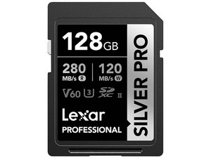 Memoria Lexar Professional Silver Pro SDXC II de 128 GB, Clase V60, Velocidad de Lectura de 280 MB/s.