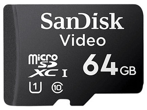 Memoria MicroSDHC SanDisk QD111 de 64GB, U1, Clase 10, Especializada para Videovigilancia, Color Negro.
