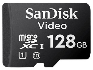 Memoria MicroSDHC SanDisk QD111 de 128GB, U1, Clase 10, Especializada para Videovigilancia, Color Negro.