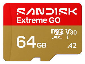Memoria MicroSDXC SanDisk Extreme GO de 64GB, UHS-I, V30.
