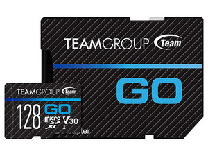 Memoria TEAMGROUP GO MicroSDXC UHS-I U3 de 128 GB, Clase 3, incluye adaptador SD.
