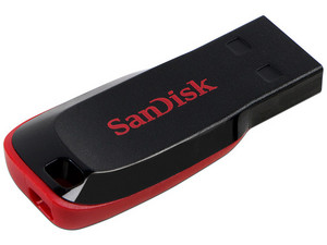Unidad Flash USB 2.0 SanDisk Cruzer Blade de 128 GB. Color Negro/Rojo