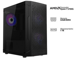 PC Gamer Powerbit: 
Procesador AMD Ryzen 7 5700G (hasta 4.6 GHz), 
Memoria de 32GB DDR4, 
SSD de 1TB, 
Video Radeon Graphics, 
S.O. Windows 11 Home (Versión de Prueba).