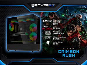 PC Gamer Powerbit Crimson Rush:
Procesador AMD Ryzen 5 5500 (hasta 4.2 GHz),
Memoria de 16GB DDR4,
M.2 de 512GB,
Video AMD Radeon RX 7600,
Wi-Fi,
Fuente de Poder de 750W 80 PLUS Bronze,
S.O. Windows 11 Home (Versión de Prueba) PC Gamer Powerbit Crimson Rush:
Procesador AMD Ryzen 5 5500 (hasta 4.2 GHz),
Memoria de 16GB DDR4,
M.2 de 512GB,
Video AMD Radeon RX 7600,
Wi-Fi,
Fuente de Poder de 750W 80 PLUS Bronze,
S.O. Windows 11 Home (Versión de Prueba)