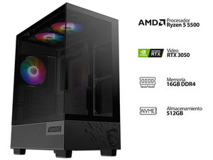PC Gamer Powerbit Powerbit ZeroGravity,
CPU AMD Ryzen 5 5500 (hasta 4.2 Ghz),
Memoria de 16GB DDR4,
SSD M.2 de 512GB,
Video GeForce RTX 3050 LP,
700W 80 Plus Bronze,
S.O. Windows 11 Home (Versión de prueba),
Panel Cristal Templado, 3 Ventiladores.