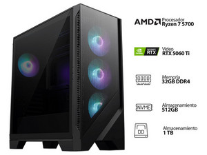 PC Gamer Powerbit:
CPU AMD Ryzen 7 5700 (hasta 4.6 GHz),
Memoria de 32GB DDR4,
M.2 de 512GB,
Disco Duro de 1TB,
Video NVIDIA GeForce RTX 5060 Ti,
Wi-Fi, Bluetooth,
Fuente de Poder de 750W 80 PLUS Bronze,
S.O. Windows 11 Home (Versión de Prueba). PC Gamer Powerbit:
CPU AMD Ryzen 7 5700 (hasta 4.6 GHz),
Memoria de 32GB DDR4,
M.2 de 512GB,
Disco Duro de 1TB,
Video NVIDIA GeForce RTX 5060 Ti,
Wi-Fi, Bluetooth,
Fuente de Poder de 750W 80 PLUS Bronze,
S.O. Windows 11 Home (Versión de Prueba).