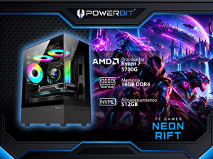 PC Gamer Powerbit Neon Rift:
Procesador AMD Ryzen 7 5700G (hasta 4.6 GHz),
Memoria de 16GB DDR4,
M.2 de 512GB,
Wi-Fi,
Video Radeon Graphics,
S.O. Windows 11 home (Versión de Prueba). PC Gamer Powerbit Neon Rift:
Procesador AMD Ryzen 7 5700G (hasta 4.6 GHz),
Memoria de 16GB DDR4,
M.2 de 512GB,
Wi-Fi,
Video Radeon Graphics,
S.O. Windows 11 home (Versión de Prueba).
