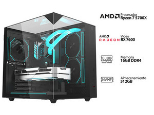 PC Gamer Powerbit Vortex:
Procesador AMD Ryzen 7 5700X (hasta 4.6 GHz),
Memoria de 16GB DDR4,
M.2 de 512GB,
Fuente de Poder de 750W 80 PLUS Bronze,
Video AMD Radeon RX 7600,
Wi-Fi,
Con Enfriamiento Líquido,
S.O. Windows 11 Home (Versión de Prueba