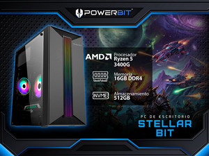 PC Gamer Powerbit Stellar Bit:
Procesador AMD Ryzen 5 3400G (hasta 4.2 GHz),
Memoria de 16GB DDR4,
SSD de 512GB,
Video Radeon RX Vega 11,
S.O. Windows 11 Home (Versión de Prueba). PC Gamer Powerbit Stellar Bit:
Procesador AMD Ryzen 5 3400G (hasta 4.2 GHz),
Memoria de 16GB DDR4,
SSD de 512GB,
Video Radeon RX Vega 11,
S.O. Windows 11 Home (Versión de Prueba).