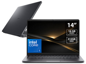 Laptop DELL Pro 14: 
Procesador Intel Core 7 150U (hasta 5.4 GHz), 
Memoria de 16GB DDR5, 
SSD de 512GB, 
Pantalla de 14" LED WUXGA (1920 x 1200), 
Video Intel Graphics, 
S.O. Windows 11 Pro.