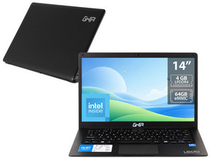 Laptop GHIA Libero:
Procesador Intel Celeron N3350 (hasta 2.4 GHz),
Memoria de 4GB LPDDR4,
eMMC de 64GB,
Pantalla de 14" LED,
Video HD Graphics 500,
S.O. Windows 10 Pro