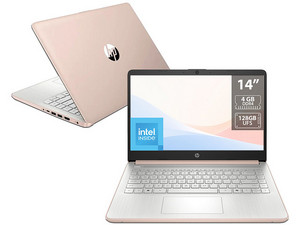 Laptop HP 14-DQ6015DX: 
Procesador Intel N150 (hasta 3.6 GHz), 
Memoria de 4GB DDR4,
UFS de 128GB, 
Pantalla de 14" LED, 
Video Intel Graphics,
S.O. Windows 11 Home. 
Teclado Versión en Inglés.