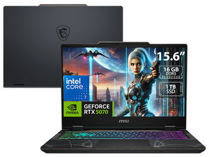 Laptop Gamer MSI Cyborg 15: 
Procesador Intel Core 7 240H (hasta 5.2 GHz), 
Memoria de 16GB DDR5, 
SSD de 1TB, 
Pantalla de 15.6" LED Full HD (1920 x 1080), 
Video NVIDIA GeForce RTX 5070, 
S.O. Windows 11 Home. 
Teclado Versión en Inglés.