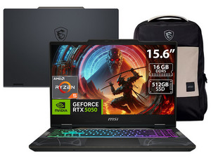 Laptop MSI CYBORG A15 AI B2HW:
Procesador AMD Ryzen 5 240 (hasta 5 GHz),
Memoria de 16GB DDR5,
SSD de 512GB,
Pantalla de 15.6" LED,
Video GeForce RTX 5050,
S.O. Windows 11 Home. Incluye Mochila