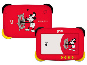 Tablet GHIA Kids Mouse: 
Procesador Quad-Core, 
Memoria RAM de 4GB, Almacenamiento de 64GB, 
Pantalla LED Multi-Touch de 7", 
Wi-Fi, Bluetooth, 
Android 15, Color Rojo.